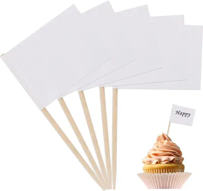Immagine prodotto di Piccoli bandierini bianchi per la segnalazione - 10 cm - 100 segnalini per bandierini - Bandierini di carta su stuzzicadenti, adatti a tutti i tipi di eventi o