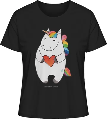 Produktbild von Mr. & Mrs. Panda Damen T-Shirt Einhorn Herz Größe XL - Schwarz - Geschenk, Basic, böse, Lustig, Einhörner, Unicorn, Oberteil, Shirt, Frauen, Kurzarmshirt, Witzig