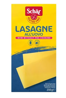 A box of Schar gluten-free lasagne noodles.