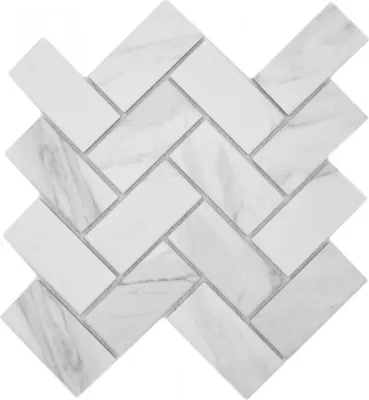 Produktbild von Keramik Mosaikfliese Fischgrät Carrara Optik weiß grau matt MOS24-1102