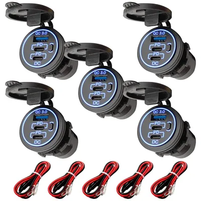 Produktbild von ProRide 12V USB-C Einbau-Steckdose 3 Ports QC3.0 Blau - 5 Stück