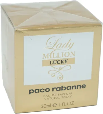 Obrázek produktu pro Rabanne Lady Million Lucky, Ženy, 30 ml, Damascena rose, Orange blossom essence, Raspberry, Sandalwood, Vanilla, Sprej, 1 kusů