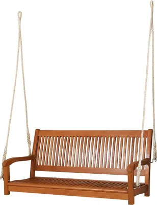 Imagen del producto de Silecomplaza, banco columpio de 2 plazas, para exteriores, fabricado en madera de eucalipto, con reposabrazos, columpio para jardín, capacidad de hasta 360 kg, banco columpio para terraza y balcón, dimensiones: 126x62x60 cm, color natural