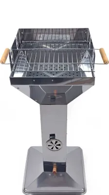 Produktbild von Trichtergrill mit 3-fach höhenverstellbarem Grillrost, mit 2 Haltegriffen, Windschutz und Ascheschublade, rostfreier Edelstahl