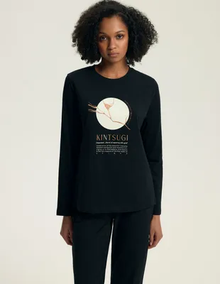 Produktbild von Henderson Damen Pyjama Set - 100% Baumwolle, Bequemes Homewear für Herbst/Winter 2025, Langarm, Schwarz, Modell 43727, Ideal für Frauen L