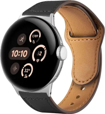 Image de Bracelet en cuir pour Google Pixel Watch 4 / 3 / 2 / 1 41 mm - Bracelet de rechange haut de gamme noir