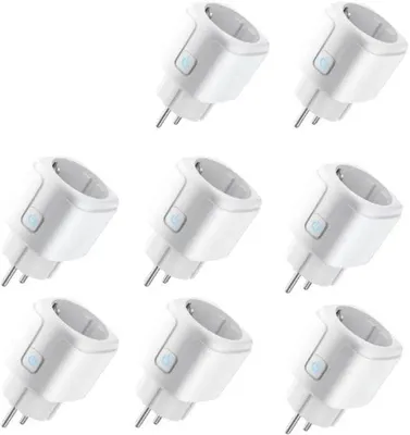 Image de Lot de 8 prises Wi-Fi, contrôlées par application, sans fil, 2000 W, 16 A, fonction minuterie.
