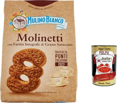 Produktbild von 12x Mulino Bianco Molinetti Biscuits Shortbread Vollmehl und Buchweizen kekse, Frühstück voller Geschmack 800 g + Italian giourmet polpa 400g