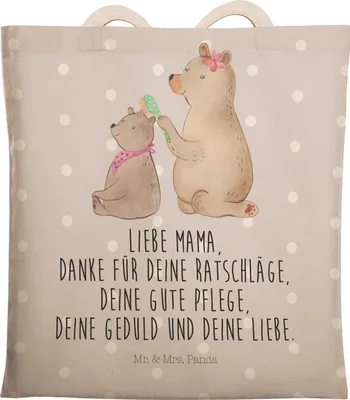 Produktbild von Mr. & Mrs. Panda shopping bag Bär Kind - Grau Pastell - Geschenk, Mama, Mutter, Tote, Stofftragetasche, Tasche, Beutel, Muttertag, Familie, Große Einkaufstasche
