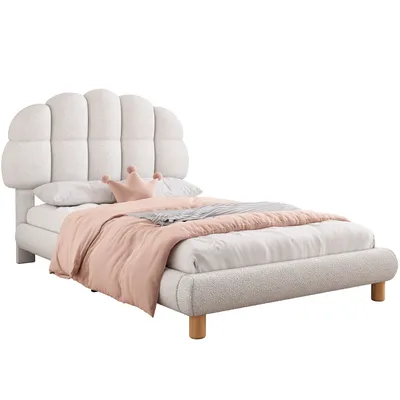 Produktbild von Polsterbett mit Lattenrost (90x200 cm), höhenverstellbarer Kopfteil, Bezug aus Vlies, Einzelbett, Jugendbett