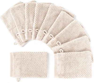 Produktbild von Pure Label 10-TLG Waschhandschuh Waschlappen Set mit Anhängeschlaufe aus 100% Baumwolle, saugstarkund weich | 10 Waschlappen 16x21cm, Creme