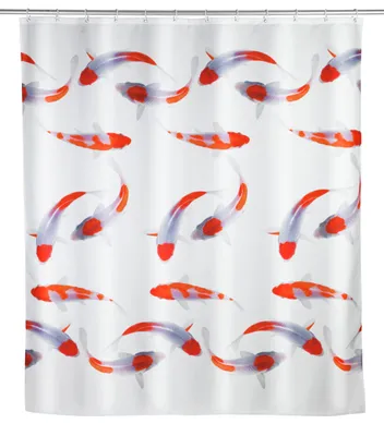 Obrázok produktu pre Sprchová záclona WENKO, model Nagoya, 180 x 200 cm, záclona zo 100 % polyesteru s kovovými očkami a gumovým závažím, vhodná do sprchy aj do vane, vodoodpudivá a prateľná, vrátane 12 bielych krúžkov na sprchovú záclonu