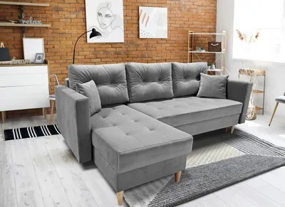 Produktbild von MTJMöbel Ecksofa SKANDI 222x140 - UNIVERSALECKE - mit Schlaffunktion - 2 Bettkästen - Bettsofa - Hellgrauer Samtstoff - MATT VELVET 27235