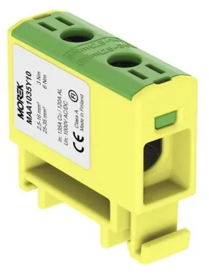 Imagen del producto de Conector OTL35, color amarillo verdoso, 1 contacto de aluminio/cobre, rango de sección de cable de 2,5-35 mm², tensión nominal de 1000 V CA / 1500 V CC, conexión universal MAA1035Y10