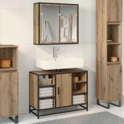 Image de Maison Exclusive - Ensemble de meubles de salle de bain, 2 pièces, chêne artisanal, 80 x 33 x 60 cm