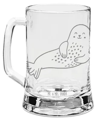 Produktbild von Mr. & Mrs. Panda Krug Robbe Lachen - Transparent - Geschenk, Ostsee, Nordsee, Bierkrug Mit Gravur, Seidel, Strand, Glaskrug, Glas, Gute Laune, Robben, Humpen, Seehund