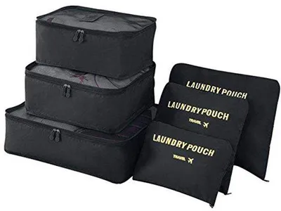 Obrázok produktu pre Ultiluxe Organizéry do kufrov - Cestovné organizéry - Packing Cubes - Ukladanie batožiny - Ľahký - Vodoodpudivý - 6 kusov - Čierna