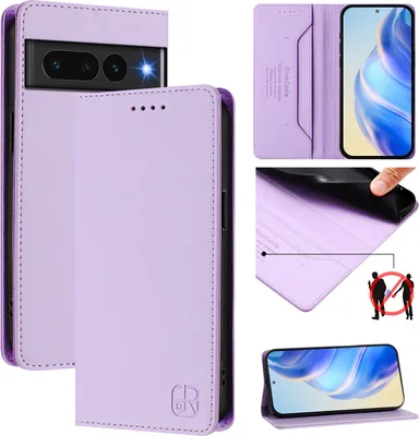 Obrázek produktu pro Kožené pouzdro pro Google Pixel 7 Pro, flipové pouzdro s přihrádkami na karty, peněženkou a stojánkem Fialový