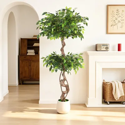 Obrázek produktu pro Umělá rostlina Ficus, výška 150 cm, 1054 listů, 17 větví, bílý květináč