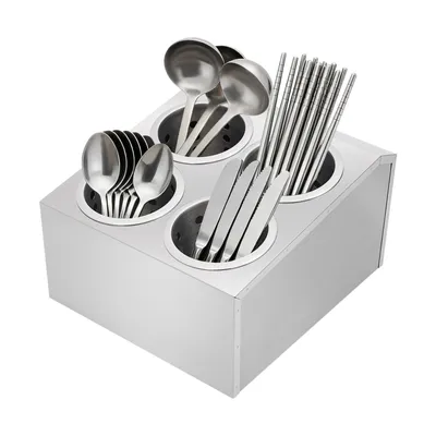 Image de Porte-ustensiles à 4 trous en acier inoxydable Porte-couverts cylindrique Porte-ustensiles Organisateur de cuisine Panier à couverts Porte-couverts