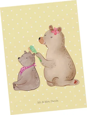 Produktbild von Mr. & Mrs. Panda Postkarte Bär Kind - Gelb Pastell - Geschenk, Mama, Muttertag, Grußkarte, Postkarten, bildkarte, Mutter, Familie, Ansichtskarten, Fotokarte