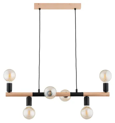 Zdjęcie produktu dla Lampa wisząca LIDO jasne drewno-czarna 6xE27x15W drewno wym:80x18x80cm IP20 Alfa