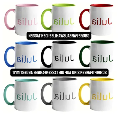 Produktbild von Personalisierte Tasse – Gestalte deine eigene Tasse mit Text | Keramiktasse mit Namen oder Spruch | Verschiedene Schriftarten und Farben | Beidseitig bedruckt | Geschenkidee (Blau)