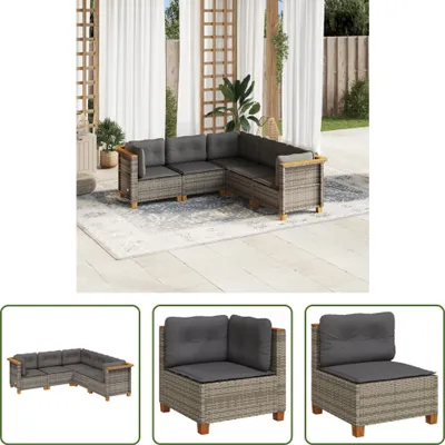 Produktbild von The Living Store 5-tlg. Garten-Sofagarnitur mit Kissen Grau Poly Rattan