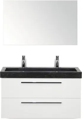 Produktbild von Sanox Badmöbel-Set Seville BxHxT 101 x 170 x 45,5 cm Frontfarbe weiß mit Waschtisch Naturstein schwarz, Waschtischunters