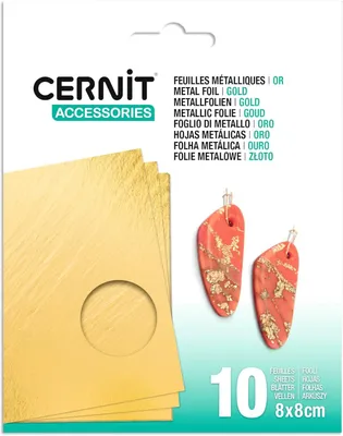 Produktbild von CERNIT CE921C - Packung mit 10 Metallfolien, 8,5x8,5 cm, für Bastelaktivität und DIY.Projekte. Gold, 1 Pack