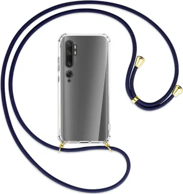 Produktbild von Handykette Backcover-Schutzhülle mit Band (Metall goldfarben) für Xiaomi Mi Note 10 (Pro) - dunkelblau
