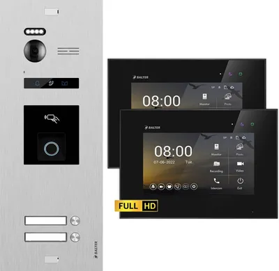 Produktbild von BALTER EVO HD Silber RFID/Fingerprint 2x7" Schwarz Video Türsprechanlage Set 2 Familienhaus
