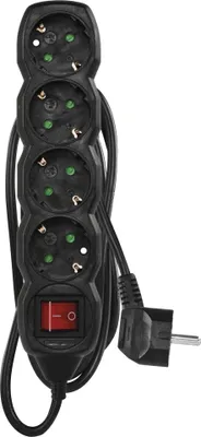 EMOS Steckdosenleiste 4-fach mit Schalter, 150 cm Kabel 1,5 mm, schwarz, Steckdosen 45° gedreht, Sch