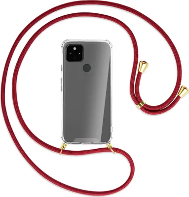 Produktbild von Handykette Backcover-Schutzhülle mit Band (Metall goldfarben) für Google Pixel 4a 5G - dunkelrot