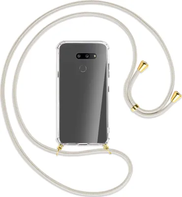 Produktbild von Handykette Backcover-Schutzhülle mit Band (Metall goldfarben) für LG G8X ThinQ - broken white