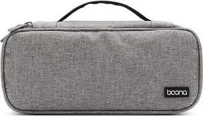 Zdjęcie produktu dla Torba Tomivo® do organizacji kabli, wykonana z wodoodpornego materiału Oxford – wzmocniona torba do przechowywania elektroniki, wymiary 25 x 11 x 5 cm, 2 siatkowe przegródki, metalowy zamek błyskawiczny, kolor: szary