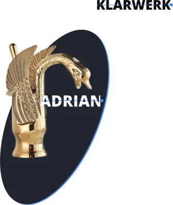 Produktbild von ADRIAN | Design Edelstahl Badarmatur in Schwan Optik | Gold glänzend Waschtischarmatur Hotel Gastronomie | Mischbatterie Bad 2 Anschlüsse