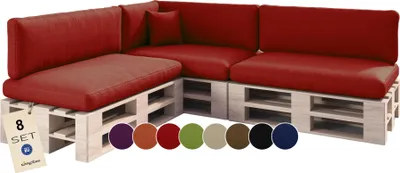 Produktbild von sunnypillow Palettenkissen für Palettenmöbel - 8er Set - Palettenauflage für Palettensofa für Haus Garten - Palettenpolster mit abnehmbarem Bezug für Europaletten - Rückenkissen & Sitzkissen Rot