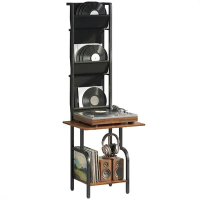 Produktbild von HOMCOM Plattenspieler Schallplatten Aufbewahrung mit 3 Stofftaschen offenem Fach