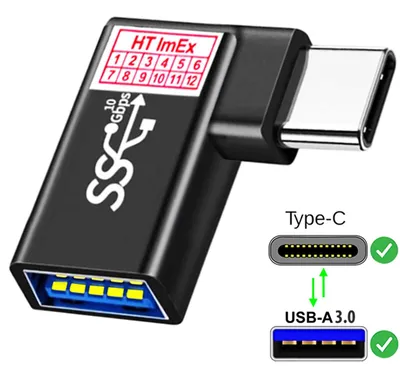 Produktbild von 10Gbps USB-C Stecker auf USB-A Buchse Adapter 90° kompatibel mit Apple, Microsoft Tablet