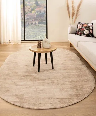 Productafbeelding van Unyqoos® Viscose vloerkleed, ovaal – Glamour Beige, 200x300 cm, 3300 g/m², getipte vezels