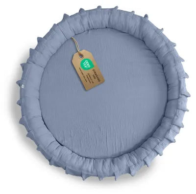 Productafbeelding van Vloerkussen blauw met ruches - zitkussen voor kinderen van mousseline