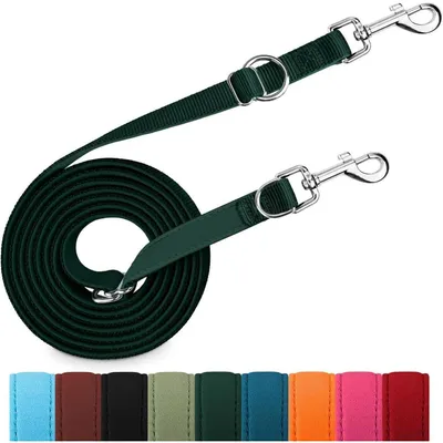 Productafbeelding van Hondenriem, 3 meter, verstelbaar, afneembare lijn, versterkt, geschikt voor honden tot 30 kg, nylon, donkergroen