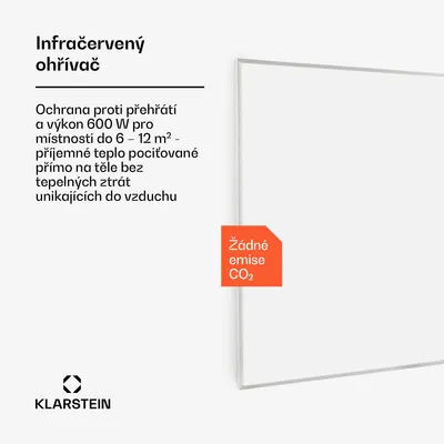 Obrázek produktu pro Infračervený ohřívač Klarstein Wonderwall, 600 W elektrický ohřívač pro pokoje a koupelny, infračervený ohřívač s dálkovým ovládáním a termostatem, elektrický ohřívač bez CO2, infračervený ohřívač na zeď
