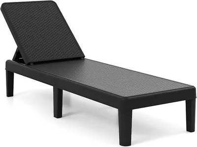 Produktbild von Sonnenliege wetterfest, Gartenliege mit Verstellbarer Rückenlehne, Balkonliege aus Kunststoff, Terrassenliege bis 150 kg belastbar, Liegestuhl für Garten, Terrasse, Balkon (Schwarz)