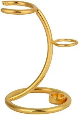Productafbeelding van Gouden metalen standaard voor veiligheidsscheerapparaten en scheerkwasten, met een borstelhouder en extra brede openingen