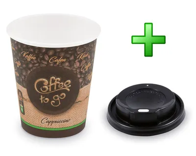 Produktbild von 500x Kaffeebecher M 'Cappuccino To Go' mit Trinkdeckel schwarz 200 ml 280 ml