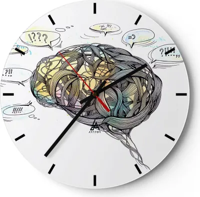 Produktbild von Wanduhr - Rund - Glasuhr - Gehirn Bildung Experiment Illustration - 40x40cm - Schleichendes Uhrwerk - Lautlos - zum Aufhängen bereit - Dekoration Modern - Wanddekoration aus Glas - C3AR40x40-2975