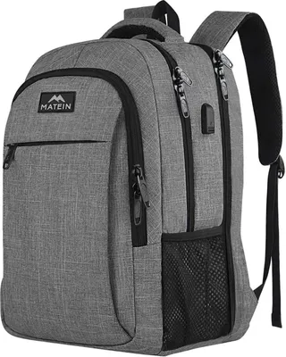 Image de Matein Sac à dos pour ordinateur portable 17,3 pouces Gris USB Sac de vol Hommes