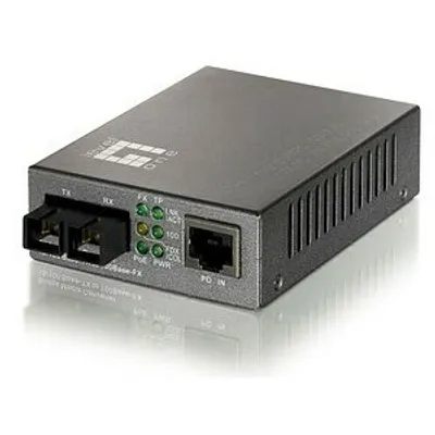 Produktbild von LevelOne 10/100BASE-TX auf 100BASE-FX Multi-Mode SC Fiber Konverter (mit PoE), 100 Mbit/s, 10Base-T, 100Base-TX, 100Base-FX, IEEE 802.3, IEEE 802.3af, IEEE 802.3u, IEEE 802.3x, Schnelles Ethernet, 10,100 Mbit/s